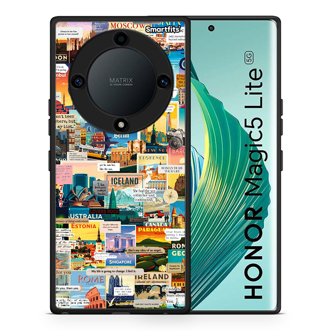 Θήκη Honor Magic5 Lite 5G / X40 / X9a Live To Travel από τη Smartfits με σχέδιο στο πίσω μέρος και μαύρο περίβλημα | Honor Magic5 Lite 5G / X40 / X9a Live To Travel Case with Colorful Back and Black Bezels