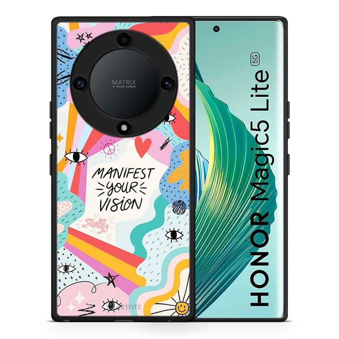 Θήκη Honor Magic5 Lite 5G / X9a Manifest Your Vision από τη Smartfits με σχέδιο στο πίσω μέρος και μαύρο περίβλημα | Honor Magic5 Lite 5G / X9a Manifest Your Vision Case with Colorful Back and Black Bezels