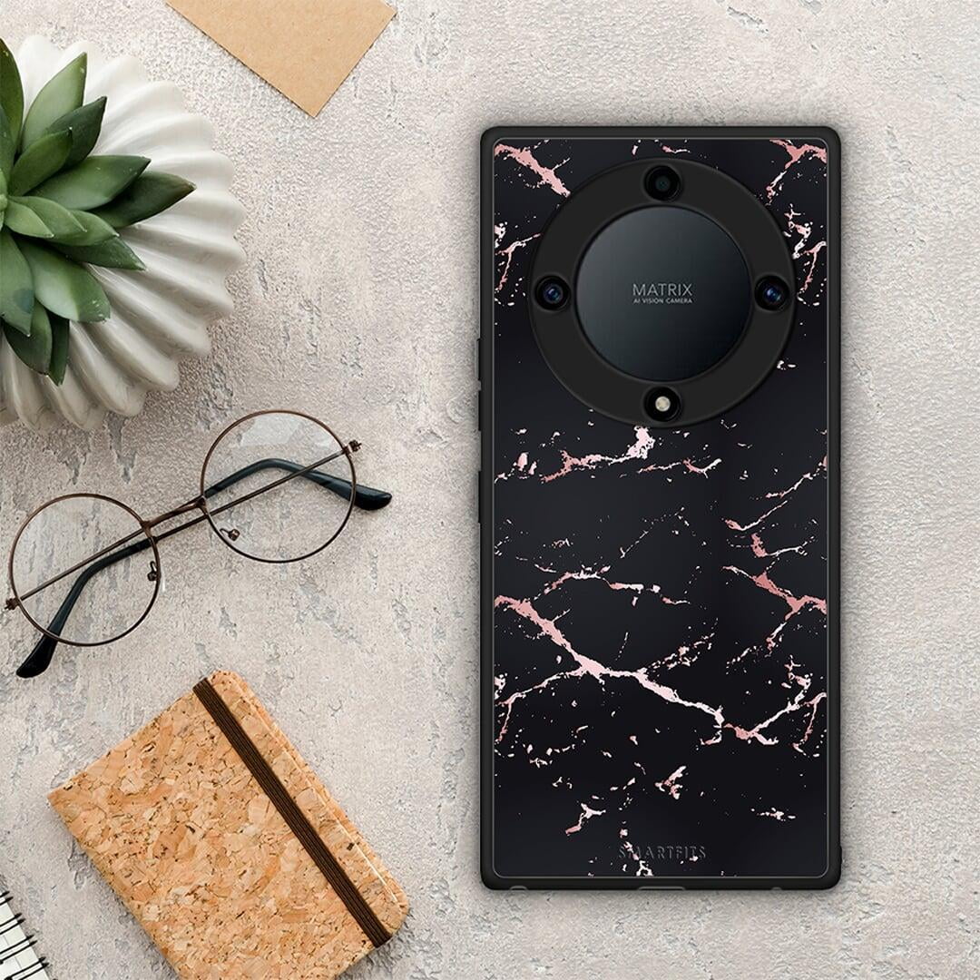 Θήκη Honor Magic5 Lite 5G / X9a Marble Black Rosegold από τη Smartfits με σχέδιο στο πίσω μέρος και μαύρο περίβλημα | Honor Magic5 Lite 5G / X9a Marble Black Rosegold Case with Colorful Back and Black Bezels