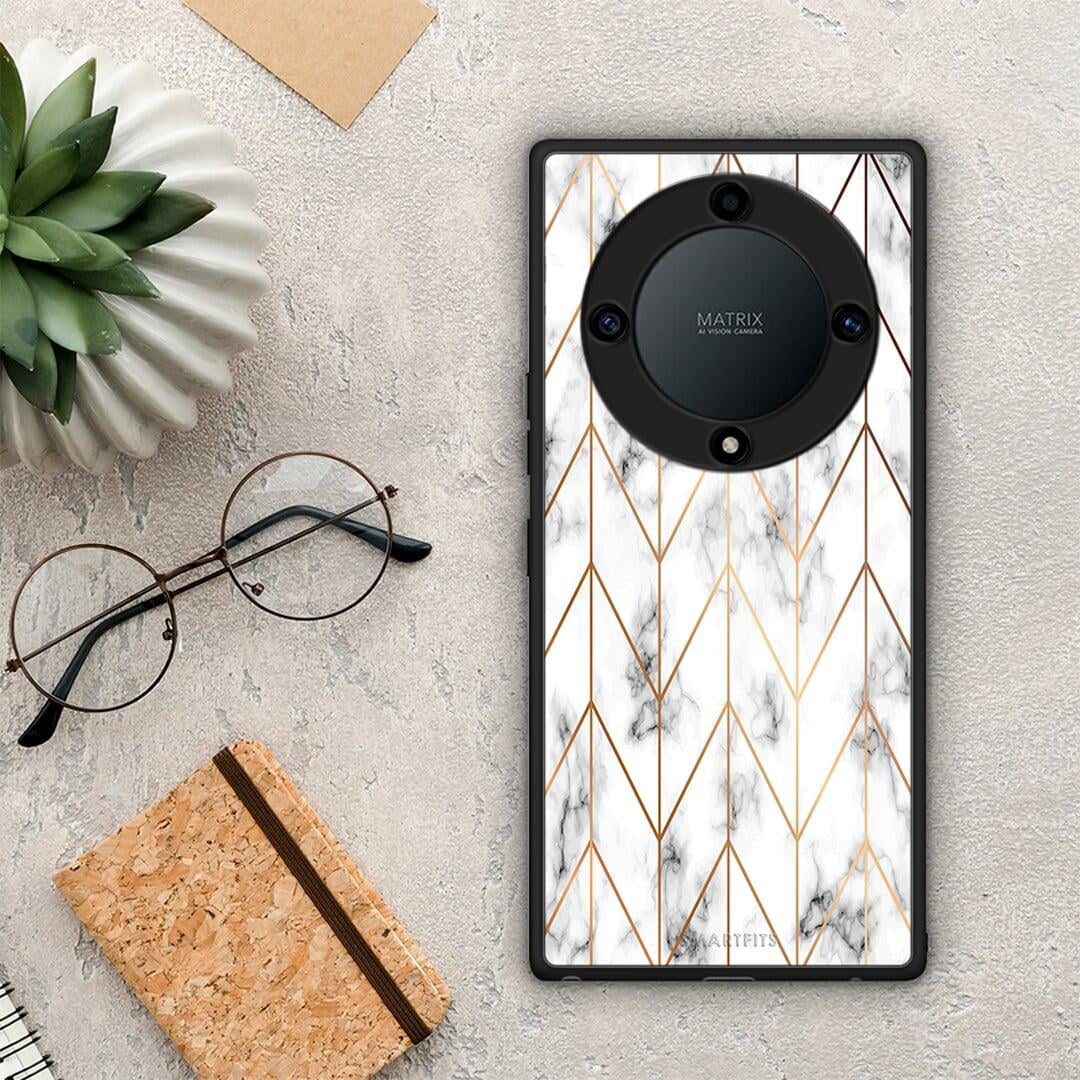 Θήκη Honor Magic5 Lite 5G / X9a Marble Gold Geometric από τη Smartfits με σχέδιο στο πίσω μέρος και μαύρο περίβλημα | Honor Magic5 Lite 5G / X9a Marble Gold Geometric Case with Colorful Back and Black Bezels