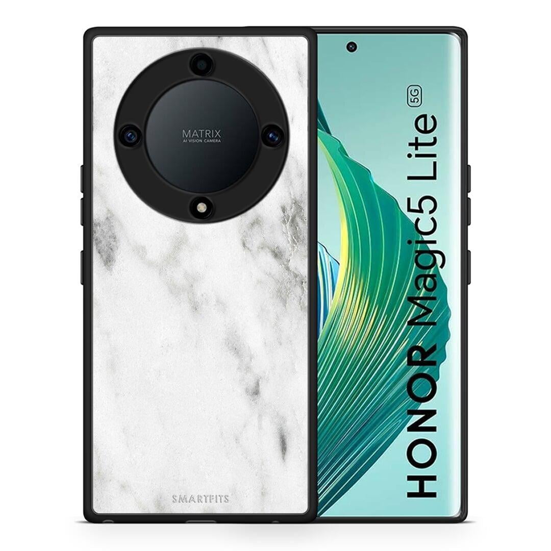 Θήκη Honor Magic5 Lite 5G / X9a Marble White από τη Smartfits με σχέδιο στο πίσω μέρος και μαύρο περίβλημα | Honor Magic5 Lite 5G / X9a Marble White Case with Colorful Back and Black Bezels