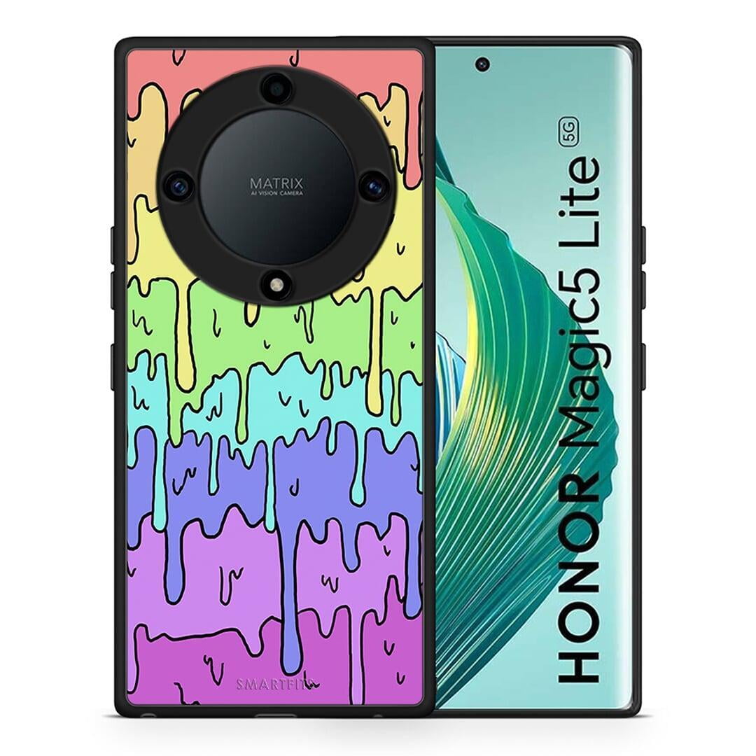 Θήκη Honor Magic5 Lite 5G / X9a Melting Rainbow από τη Smartfits με σχέδιο στο πίσω μέρος και μαύρο περίβλημα | Honor Magic5 Lite 5G / X9a Melting Rainbow Case with Colorful Back and Black Bezels