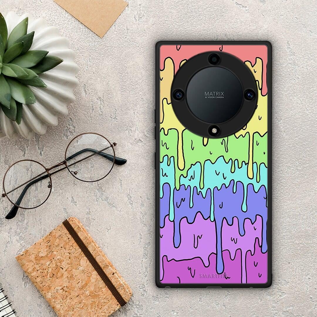 Θήκη Honor Magic5 Lite 5G / X9a Melting Rainbow από τη Smartfits με σχέδιο στο πίσω μέρος και μαύρο περίβλημα | Honor Magic5 Lite 5G / X9a Melting Rainbow Case with Colorful Back and Black Bezels