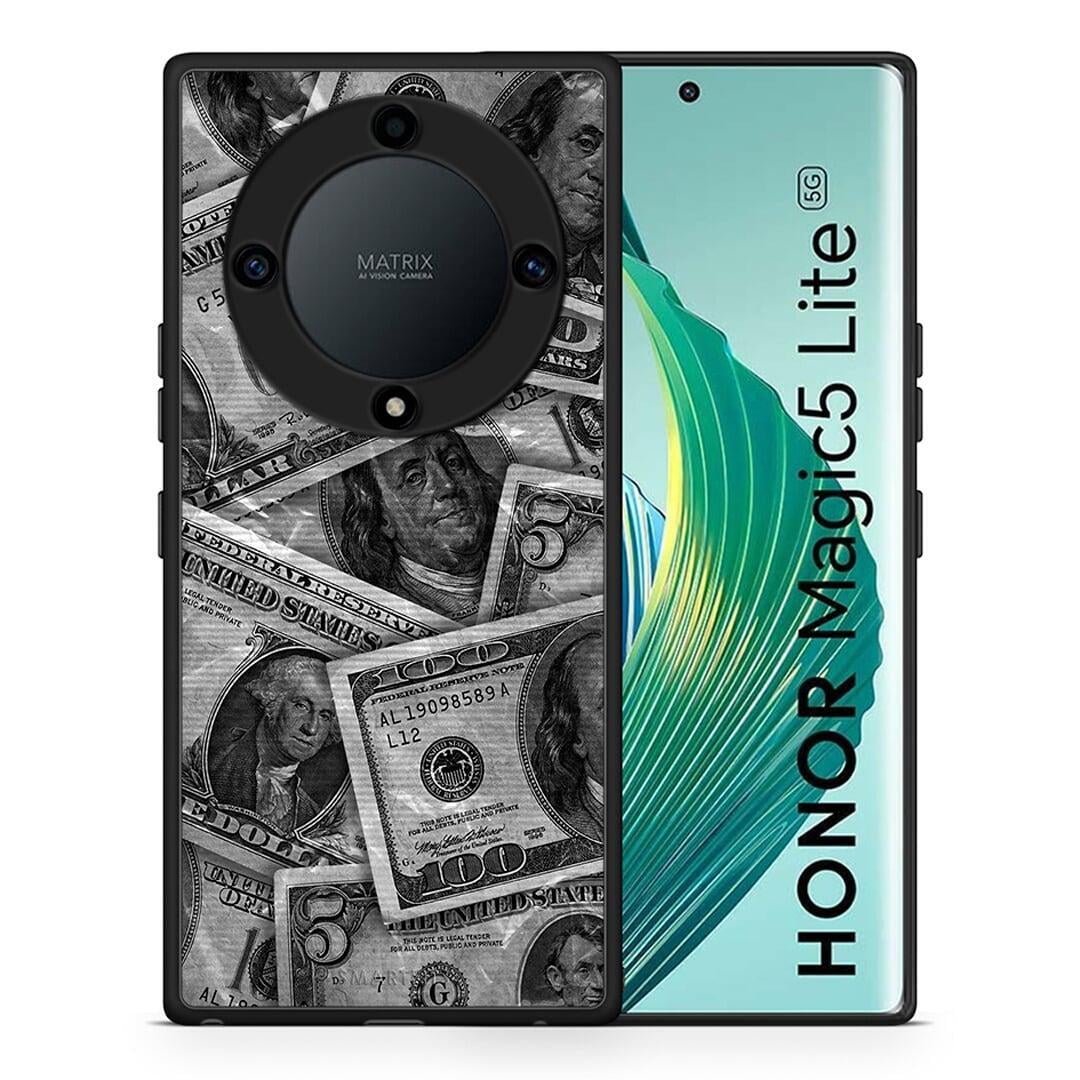 Θήκη Honor Magic5 Lite 5G / X40 / X9a Money Dollars από τη Smartfits με σχέδιο στο πίσω μέρος και μαύρο περίβλημα | Honor Magic5 Lite 5G / X40 / X9a Money Dollars Case with Colorful Back and Black Bezels