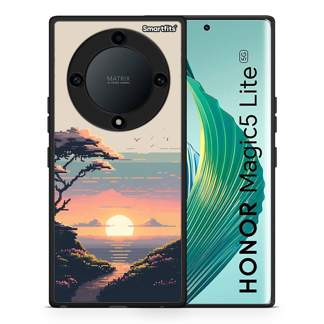 Θήκη Honor Magic5 Lite 5G / X9a Pixel Sunset από τη Smartfits με σχέδιο στο πίσω μέρος και μαύρο περίβλημα | Honor Magic5 Lite 5G / X9a Pixel Sunset Case with Colorful Back and Black Bezels