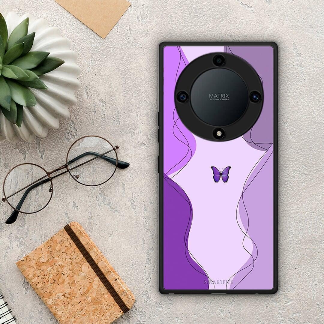Θήκη Honor Magic5 Lite 5G / X40 / X9a Purple Mariposa από τη Smartfits με σχέδιο στο πίσω μέρος και μαύρο περίβλημα | Honor Magic5 Lite 5G / X40 / X9a Purple Mariposa Case with Colorful Back and Black Bezels