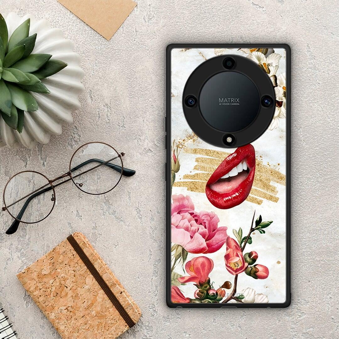 Θήκη Honor Magic5 Lite 5G / X40 / X9a Red Lips από τη Smartfits με σχέδιο στο πίσω μέρος και μαύρο περίβλημα | Honor Magic5 Lite 5G / X40 / X9a Red Lips Case with Colorful Back and Black Bezels