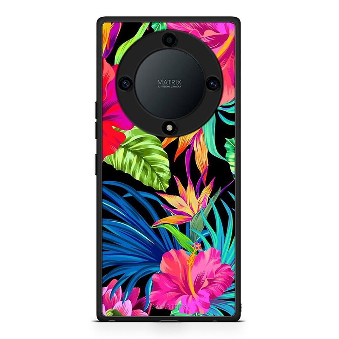 Θήκη Honor Magic5 Lite 5G / X40 / X9a Tropical Flowers από τη Smartfits με σχέδιο στο πίσω μέρος και μαύρο περίβλημα | Honor Magic5 Lite 5G / X40 / X9a Tropical Flowers Case with Colorful Back and Black Bezels