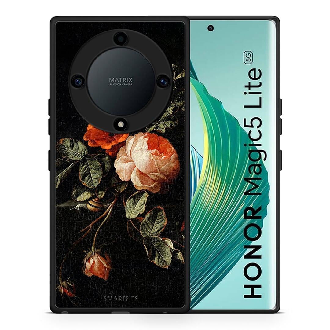 Θήκη Honor Magic5 Lite 5G / X40 / X9a Vintage Roses από τη Smartfits με σχέδιο στο πίσω μέρος και μαύρο περίβλημα | Honor Magic5 Lite 5G / X40 / X9a Vintage Roses Case with Colorful Back and Black Bezels