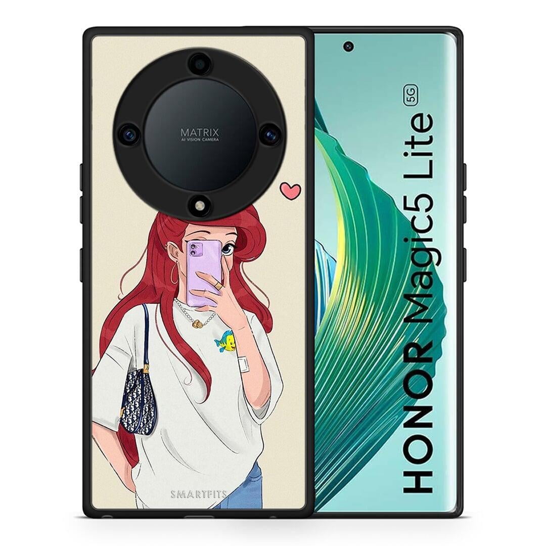 Θήκη Honor Magic5 Lite 5G / X40 / X9a Walking Mermaid από τη Smartfits με σχέδιο στο πίσω μέρος και μαύρο περίβλημα | Honor Magic5 Lite 5G / X40 / X9a Walking Mermaid Case with Colorful Back and Black Bezels