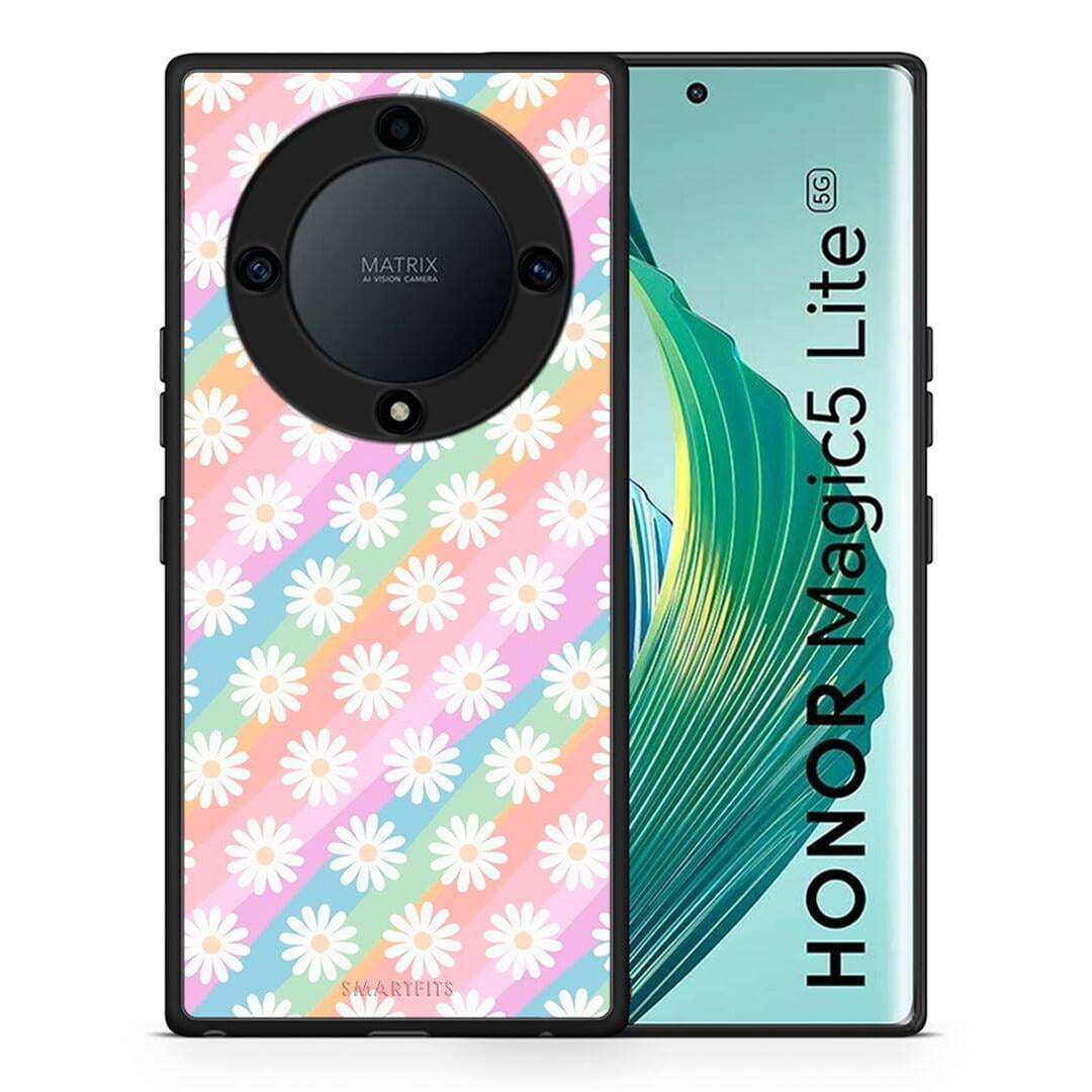 Θήκη Honor Magic5 Lite 5G / X9a White Daisies από τη Smartfits με σχέδιο στο πίσω μέρος και μαύρο περίβλημα | Honor Magic5 Lite 5G / X9a White Daisies Case with Colorful Back and Black Bezels