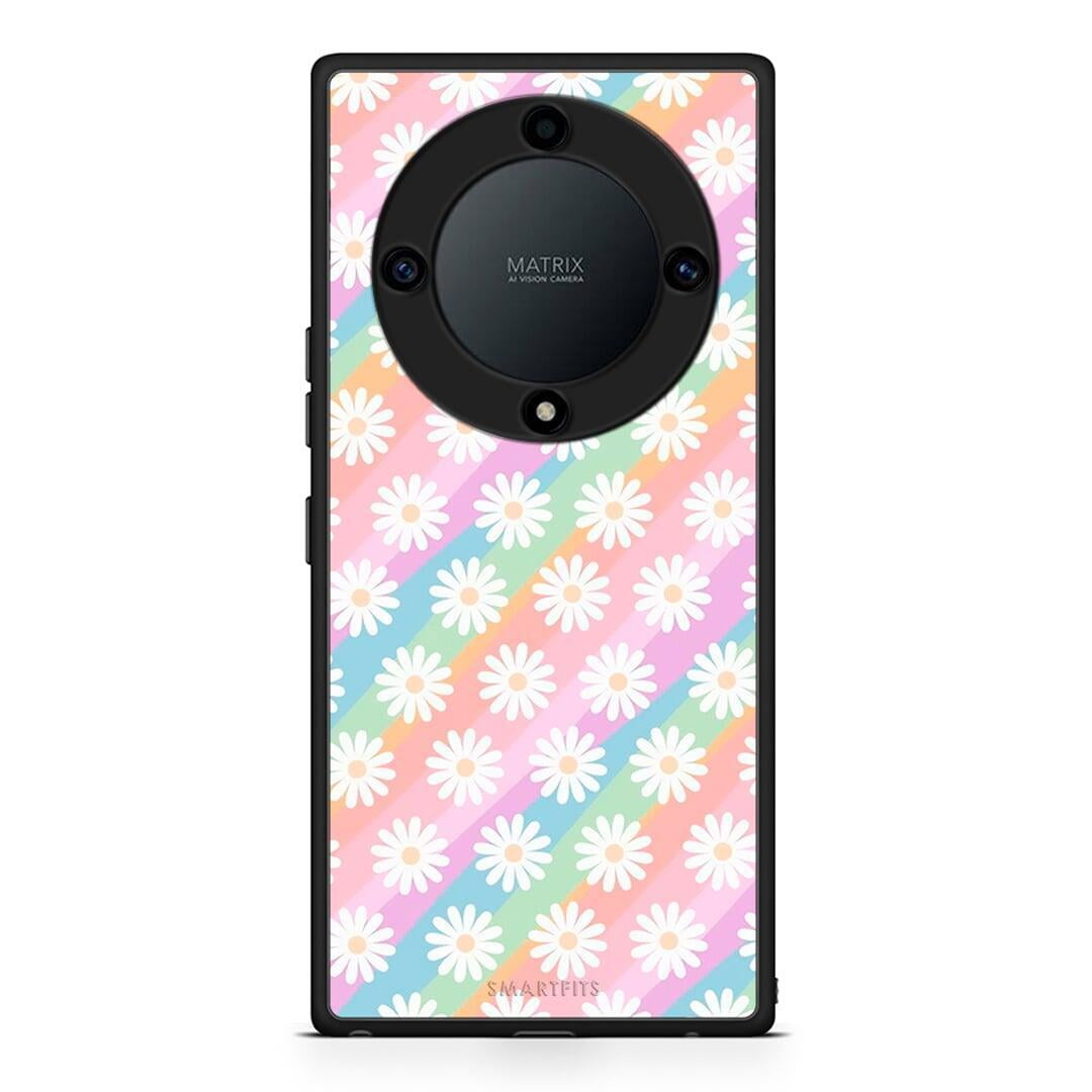 Θήκη Honor Magic5 Lite 5G / X9a White Daisies από τη Smartfits με σχέδιο στο πίσω μέρος και μαύρο περίβλημα | Honor Magic5 Lite 5G / X9a White Daisies Case with Colorful Back and Black Bezels