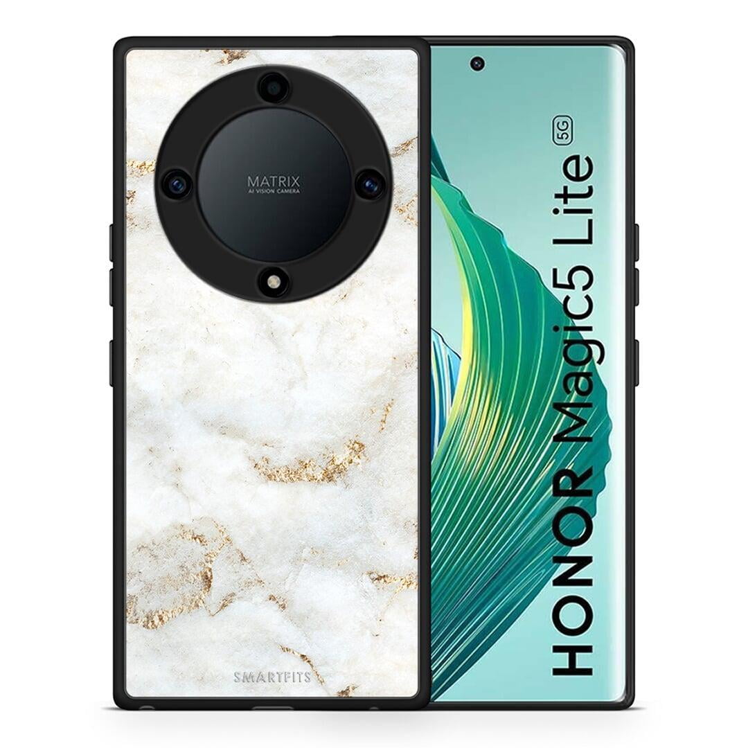 Θήκη Honor Magic5 Lite 5G / X40 / X9a White Gold Marble από τη Smartfits με σχέδιο στο πίσω μέρος και μαύρο περίβλημα | Honor Magic5 Lite 5G / X40 / X9a White Gold Marble Case with Colorful Back and Black Bezels