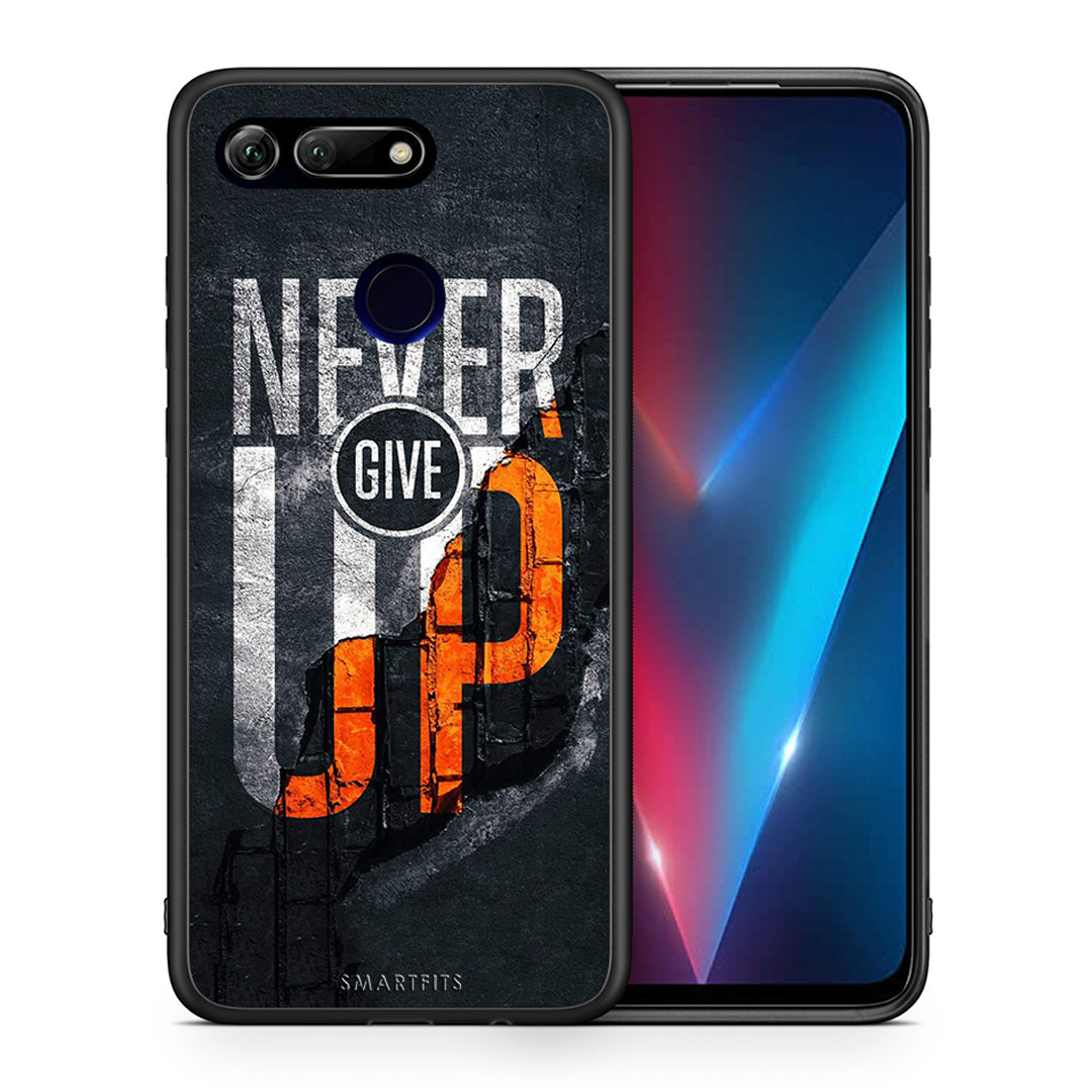 Θήκη Αγίου Βαλεντίνου Honor View 20 Never Give Up από τη Smartfits με σχέδιο στο πίσω μέρος και μαύρο περίβλημα | Honor View 20 Never Give Up case with colorful back and black bezels