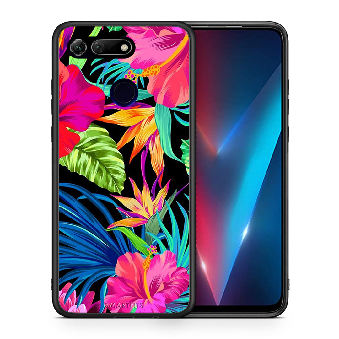 Θήκη Honor View 20 Tropical Flowers από τη Smartfits με σχέδιο στο πίσω μέρος και μαύρο περίβλημα | Honor View 20 Tropical Flowers case with colorful back and black bezels