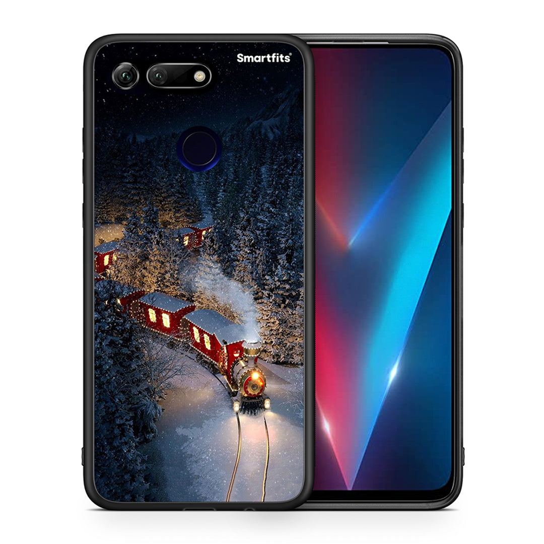 Θήκη Honor View 20 Xmas Train από τη Smartfits με σχέδιο στο πίσω μέρος και μαύρο περίβλημα | Honor View 20 Xmas Train case with colorful back and black bezels