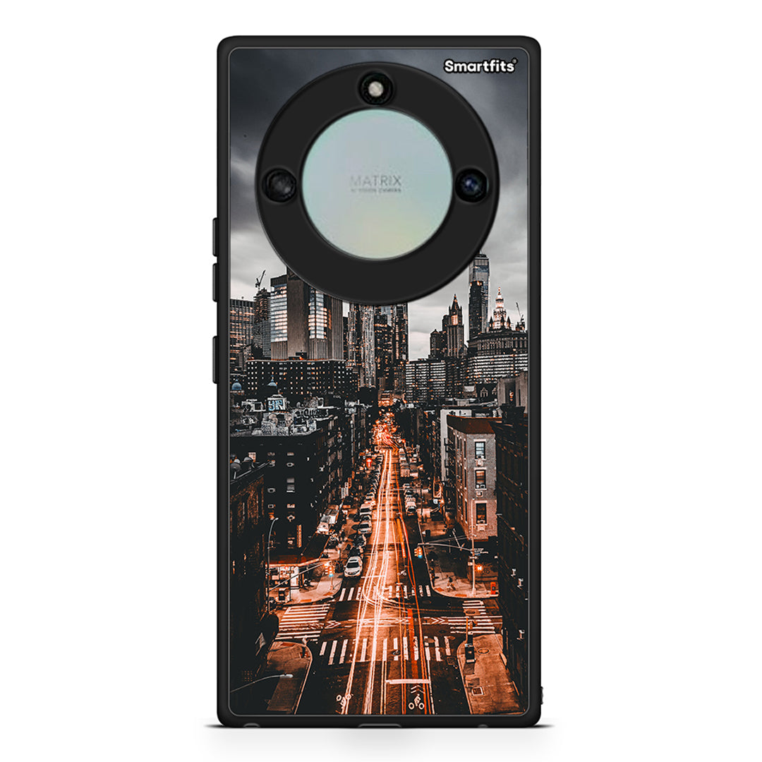 Honor X40 City Lights θήκη από τη Smartfits με σχέδιο στο πίσω μέρος και μαύρο περίβλημα | Smartphone case with colorful back and black bezels by Smartfits