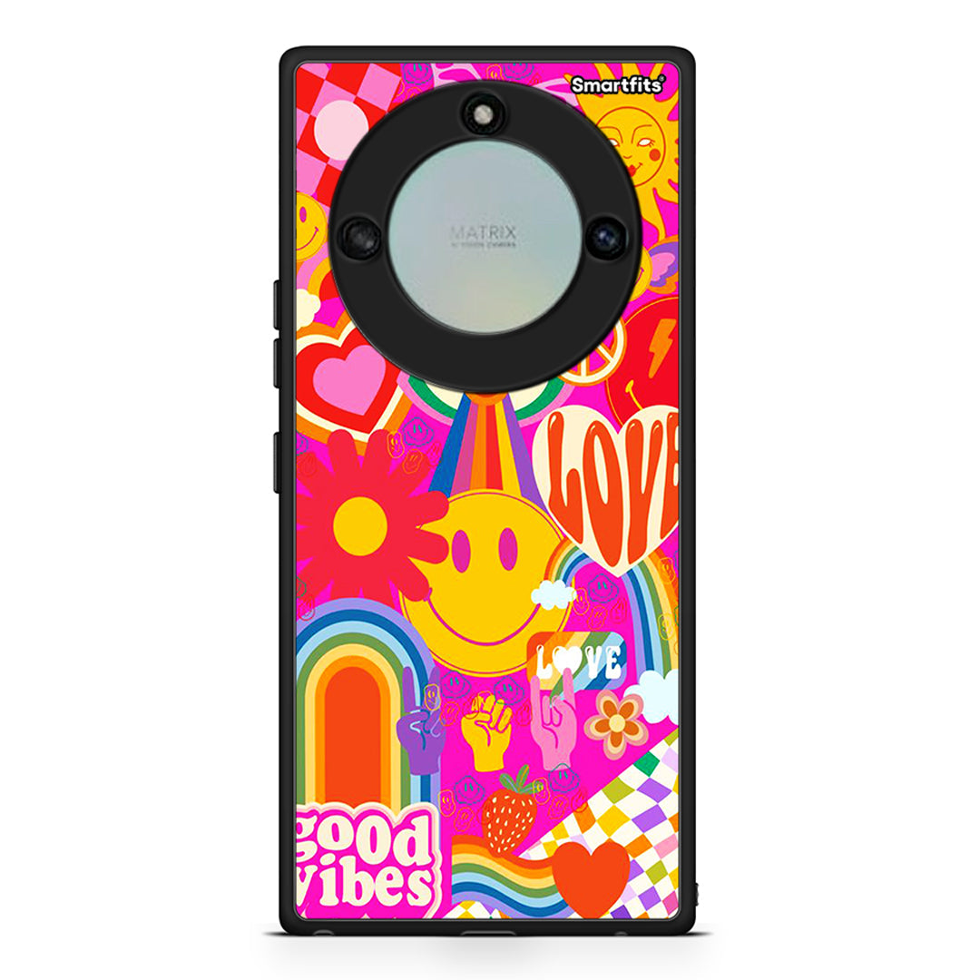 Honor X40 Hippie Love θήκη από τη Smartfits με σχέδιο στο πίσω μέρος και μαύρο περίβλημα | Smartphone case with colorful back and black bezels by Smartfits
