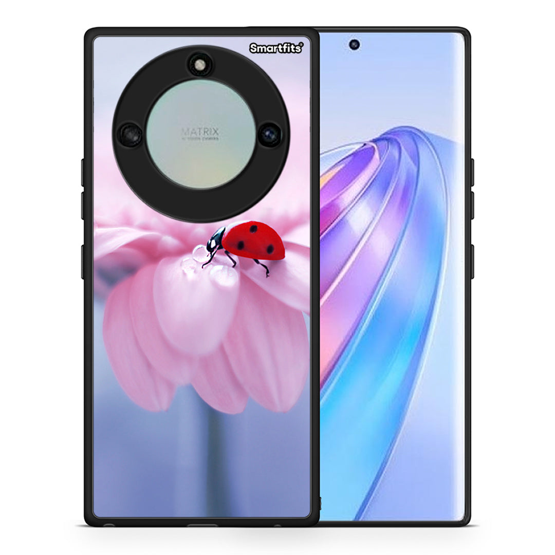 Θήκη Honor X40 Ladybug Flower από τη Smartfits με σχέδιο στο πίσω μέρος και μαύρο περίβλημα | Honor X40 Ladybug Flower case with colorful back and black bezels