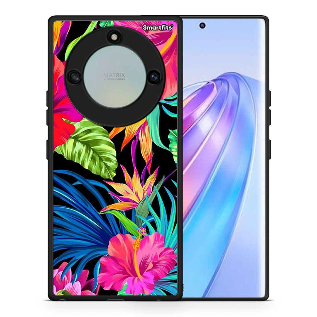 Θήκη Honor X40 Tropical Flowers από τη Smartfits με σχέδιο στο πίσω μέρος και μαύρο περίβλημα | Honor X40 Tropical Flowers case with colorful back and black bezels