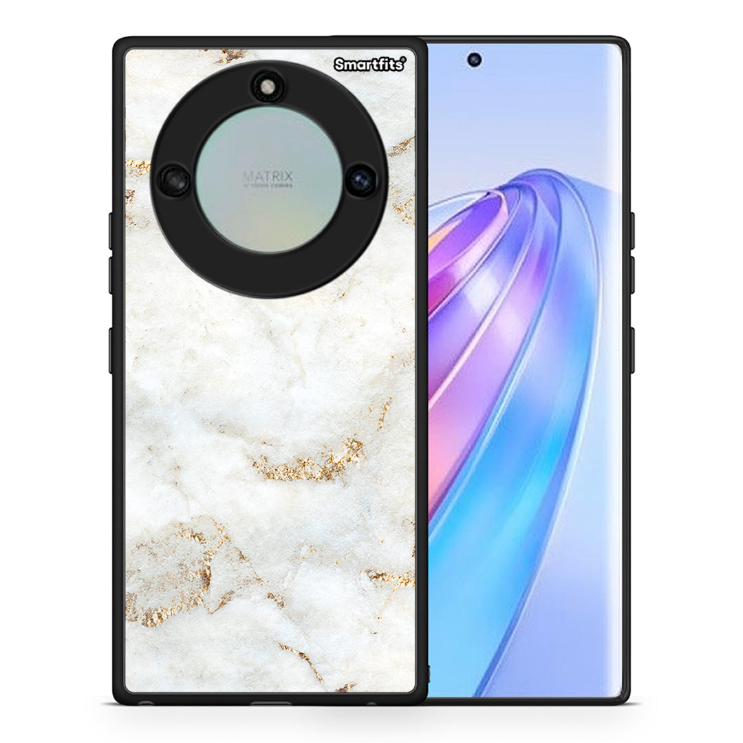 Θήκη Honor X40 White Gold Marble από τη Smartfits με σχέδιο στο πίσω μέρος και μαύρο περίβλημα | Honor X40 White Gold Marble case with colorful back and black bezels