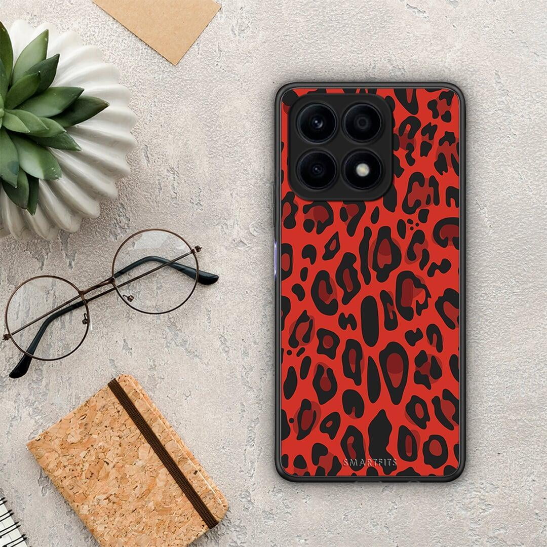 Θήκη Honor X8a Animal Red Leopard από τη Smartfits με σχέδιο στο πίσω μέρος και μαύρο περίβλημα | Honor X8a Animal Red Leopard Case with Colorful Back and Black Bezels