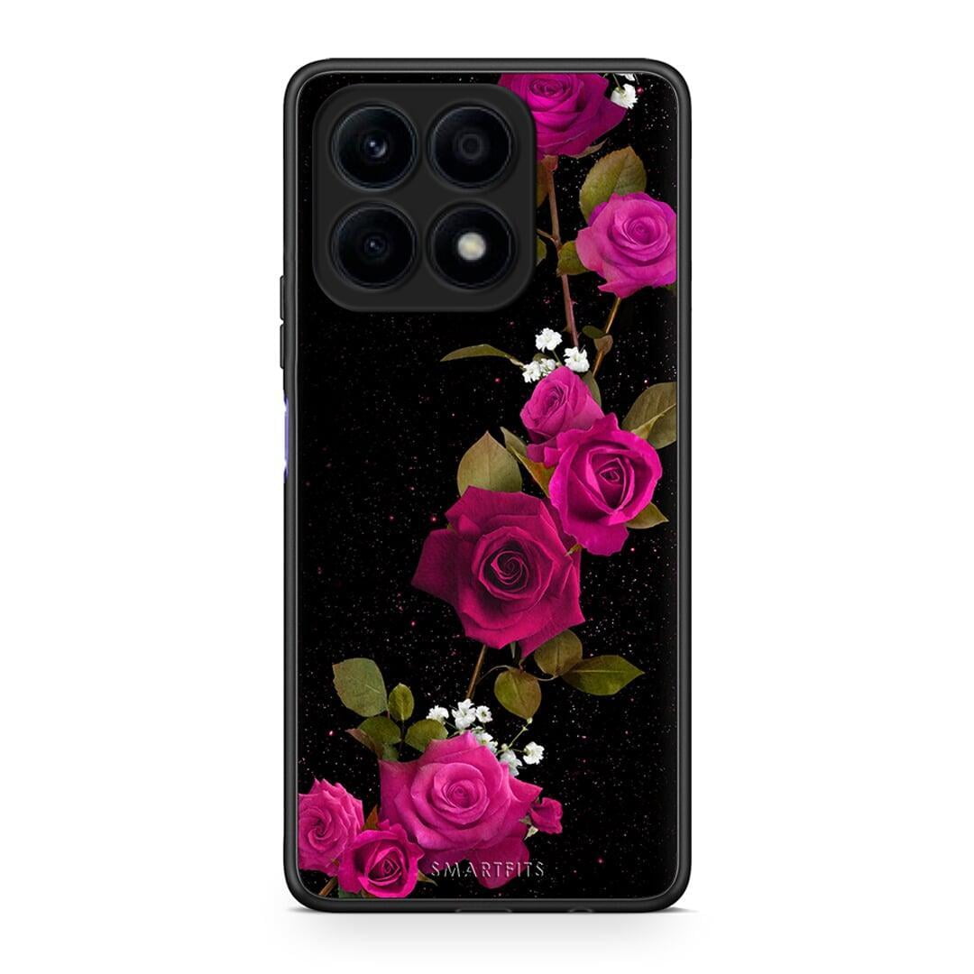 Θήκη Honor X8a Flower Red Roses από τη Smartfits με σχέδιο στο πίσω μέρος και μαύρο περίβλημα | Honor X8a Flower Red Roses Case with Colorful Back and Black Bezels