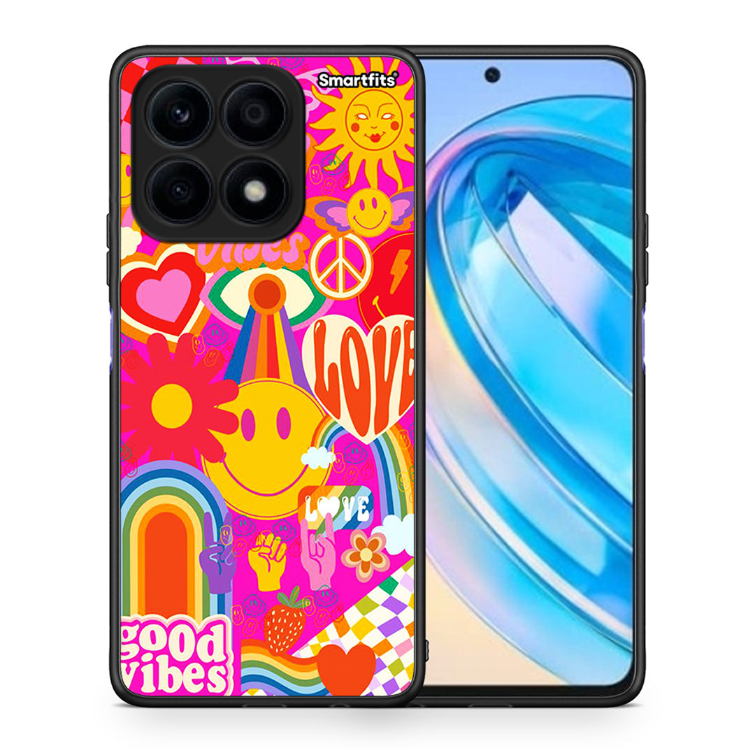 Θήκη Honor X8a Hippie Love από τη Smartfits με σχέδιο στο πίσω μέρος και μαύρο περίβλημα | Honor X8a Hippie Love Case with Colorful Back and Black Bezels