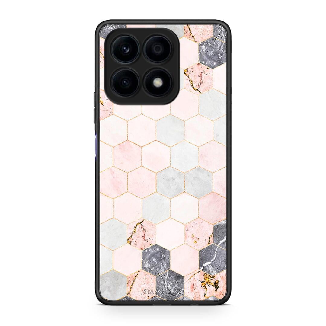 Θήκη Honor X8a Marble Hexagon Pink από τη Smartfits με σχέδιο στο πίσω μέρος και μαύρο περίβλημα | Honor X8a Marble Hexagon Pink Case with Colorful Back and Black Bezels