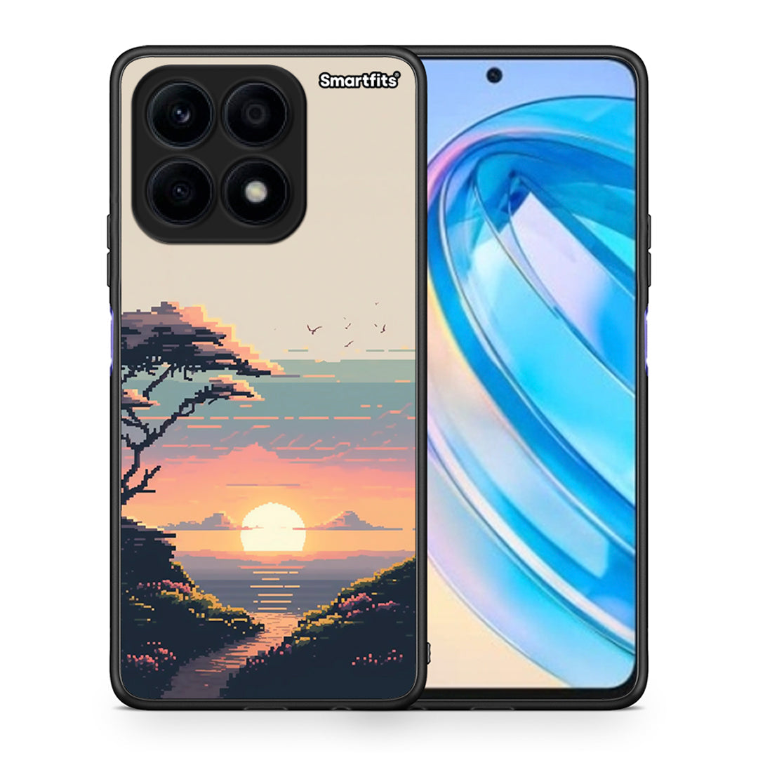 Θήκη Honor X8a Pixel Sunset από τη Smartfits με σχέδιο στο πίσω μέρος και μαύρο περίβλημα | Honor X8a Pixel Sunset Case with Colorful Back and Black Bezels