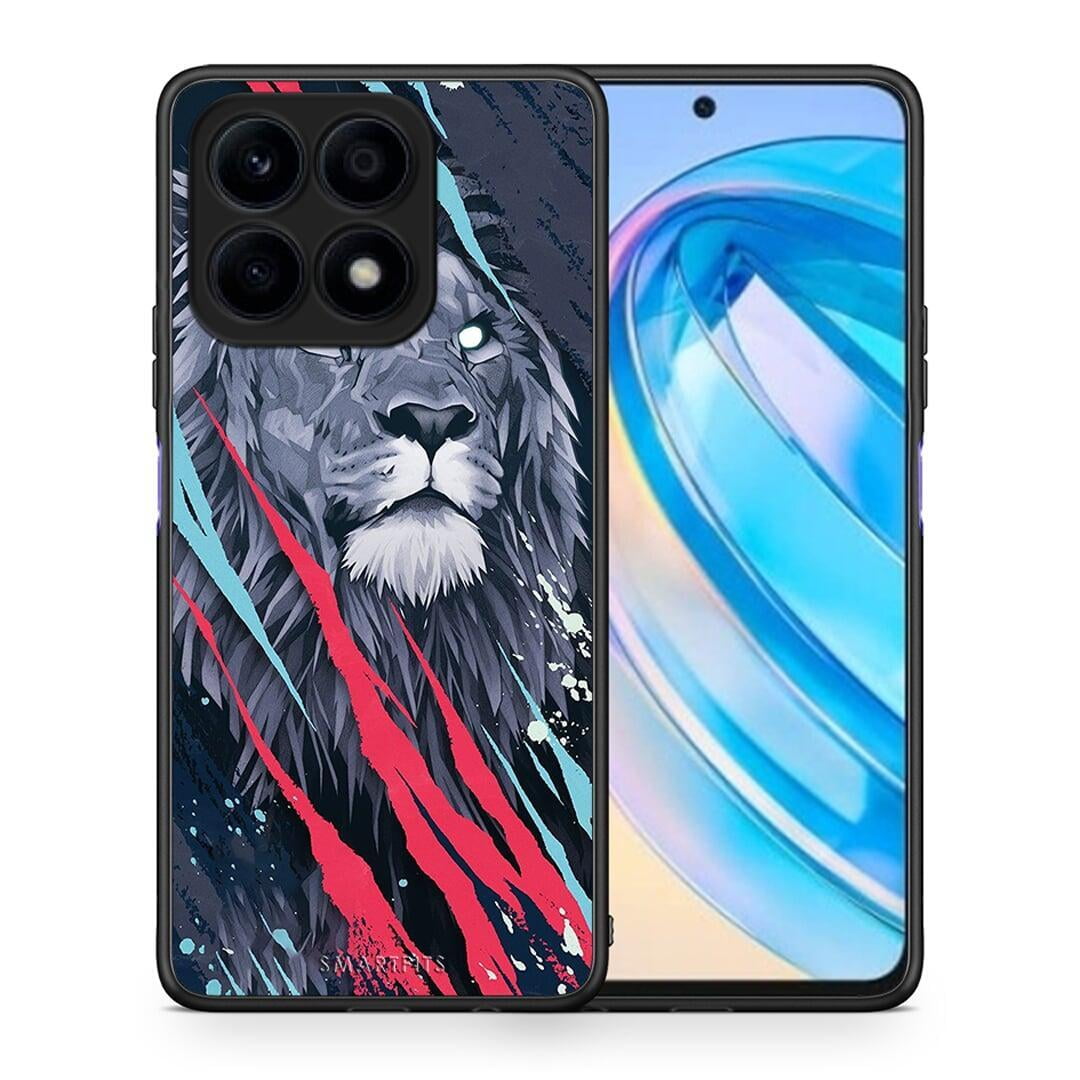 Θήκη Honor X8a PopArt Lion Designer από τη Smartfits με σχέδιο στο πίσω μέρος και μαύρο περίβλημα | Honor X8a PopArt Lion Designer Case with Colorful Back and Black Bezels