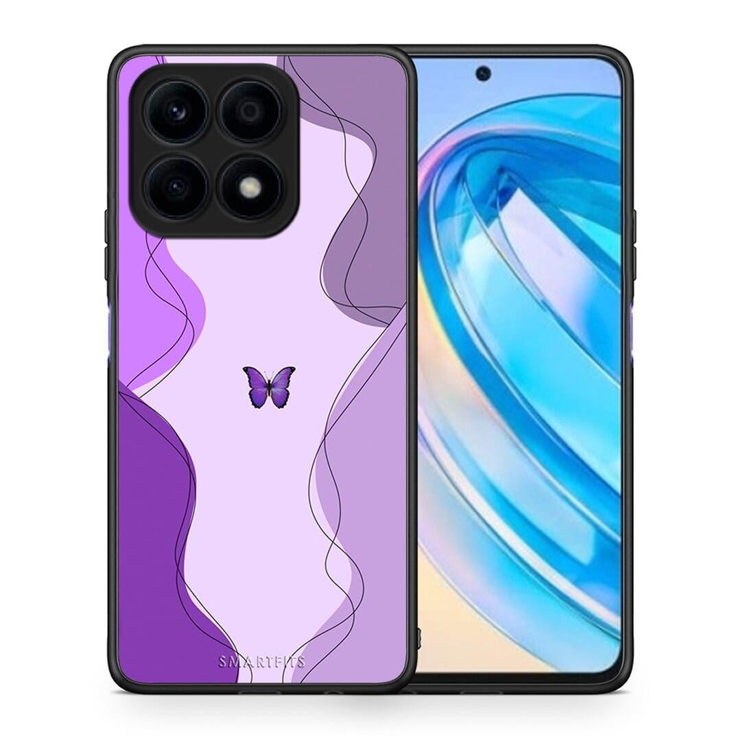 Θήκη Honor X8a Purple Mariposa από τη Smartfits με σχέδιο στο πίσω μέρος και μαύρο περίβλημα | Honor X8a Purple Mariposa Case with Colorful Back and Black Bezels