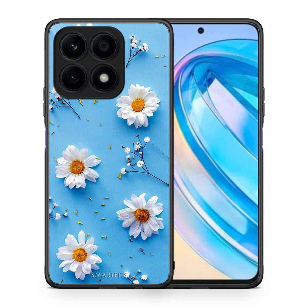 Θήκη Honor X8a Real Daisies από τη Smartfits με σχέδιο στο πίσω μέρος και μαύρο περίβλημα | Honor X8a Real Daisies Case with Colorful Back and Black Bezels