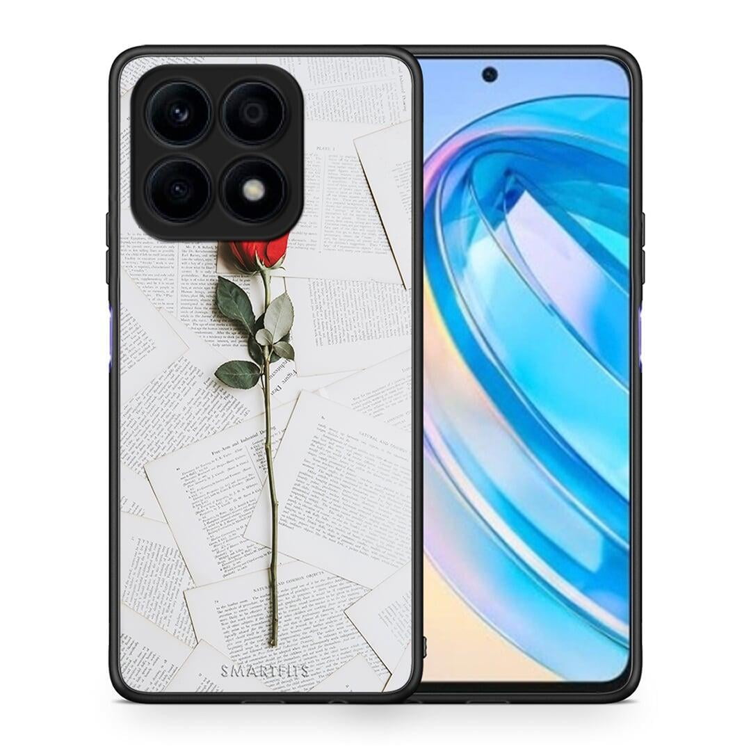 Θήκη Honor X8a Red Rose από τη Smartfits με σχέδιο στο πίσω μέρος και μαύρο περίβλημα | Honor X8a Red Rose Case with Colorful Back and Black Bezels