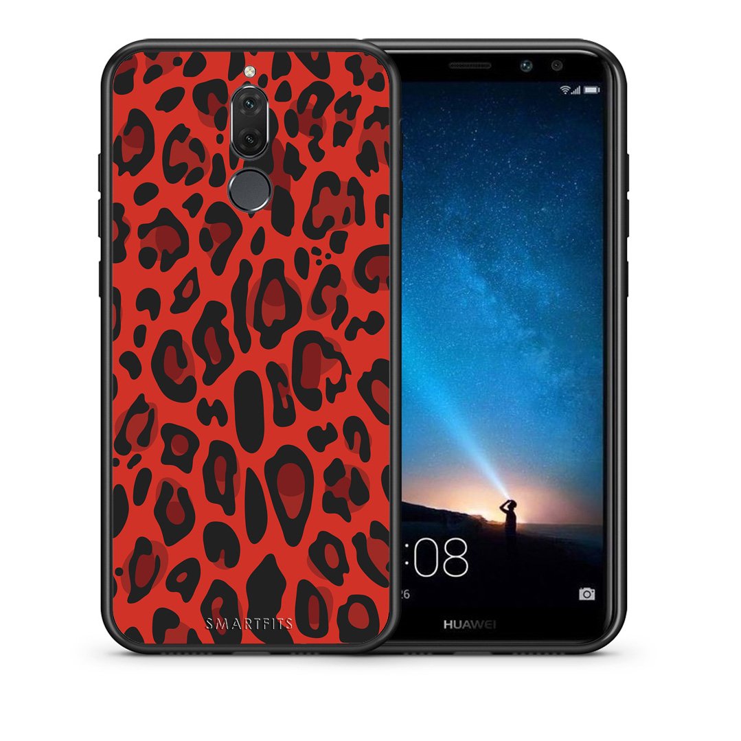 Θήκη Huawei Mate 10 Lite Red Leopard Animal από τη Smartfits με σχέδιο στο πίσω μέρος και μαύρο περίβλημα | Huawei Mate 10 Lite Red Leopard Animal case with colorful back and black bezels