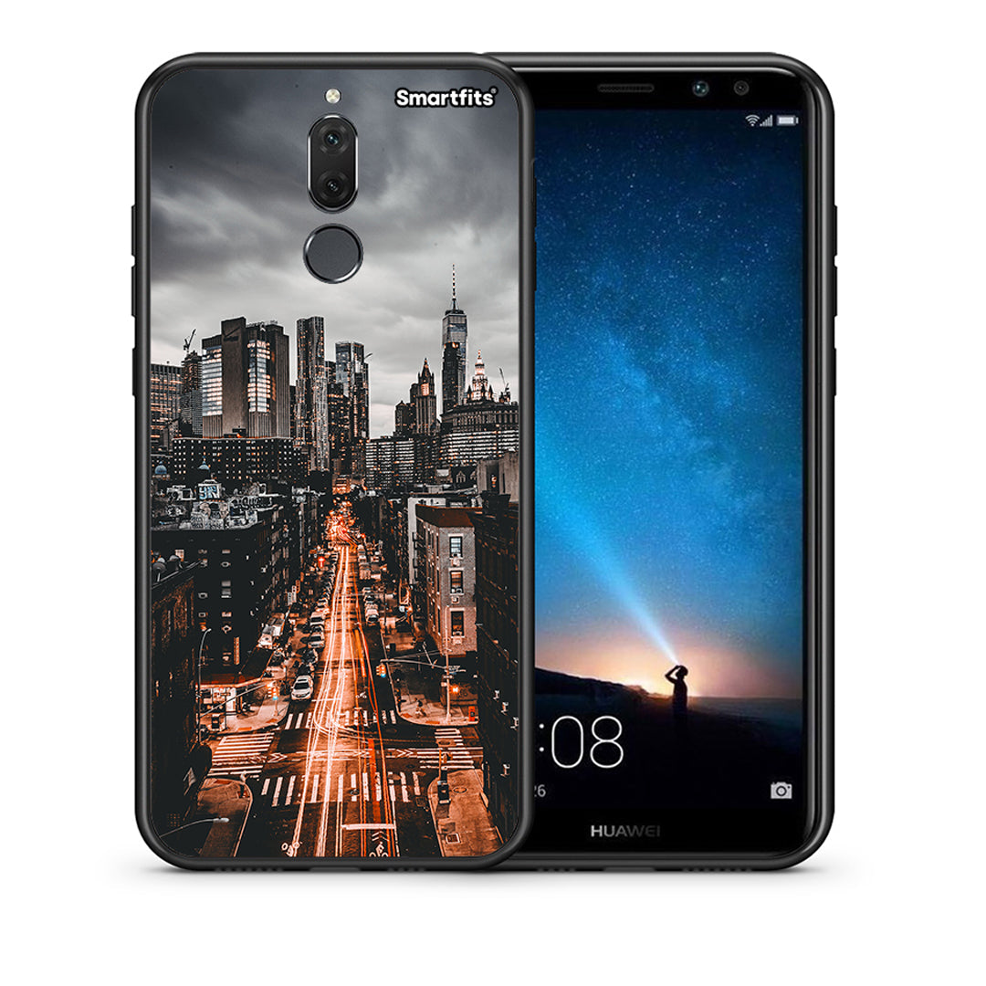 Θήκη Huawei Mate 10 Lite City Lights από τη Smartfits με σχέδιο στο πίσω μέρος και μαύρο περίβλημα | Huawei Mate 10 Lite City Lights case with colorful back and black bezels