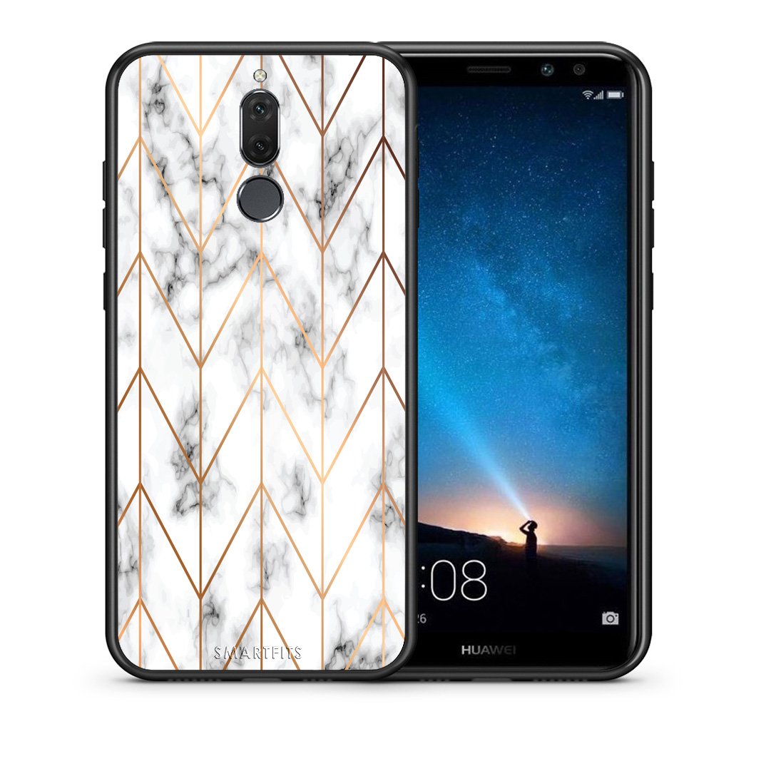 Θήκη Huawei Mate 10 Lite Gold Geometric Marble από τη Smartfits με σχέδιο στο πίσω μέρος και μαύρο περίβλημα | Huawei Mate 10 Lite Gold Geometric Marble case with colorful back and black bezels