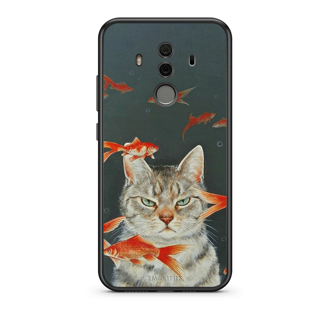 Huawei Mate 10 Pro Cat Goldfish θήκη από τη Smartfits με σχέδιο στο πίσω μέρος και μαύρο περίβλημα | Smartphone case with colorful back and black bezels by Smartfits