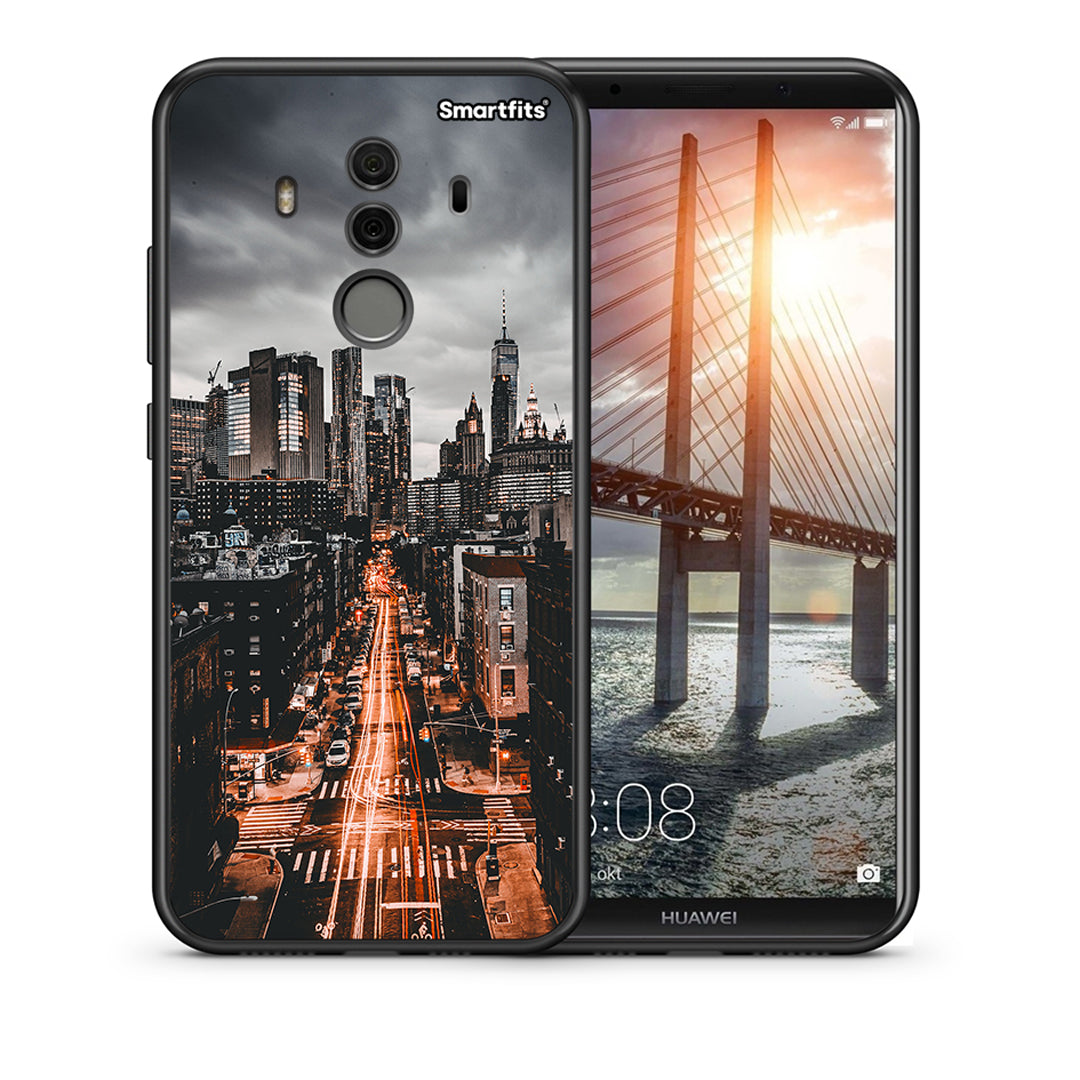 Θήκη Huawei Mate 10 Pro City Lights από τη Smartfits με σχέδιο στο πίσω μέρος και μαύρο περίβλημα | Huawei Mate 10 Pro City Lights case with colorful back and black bezels