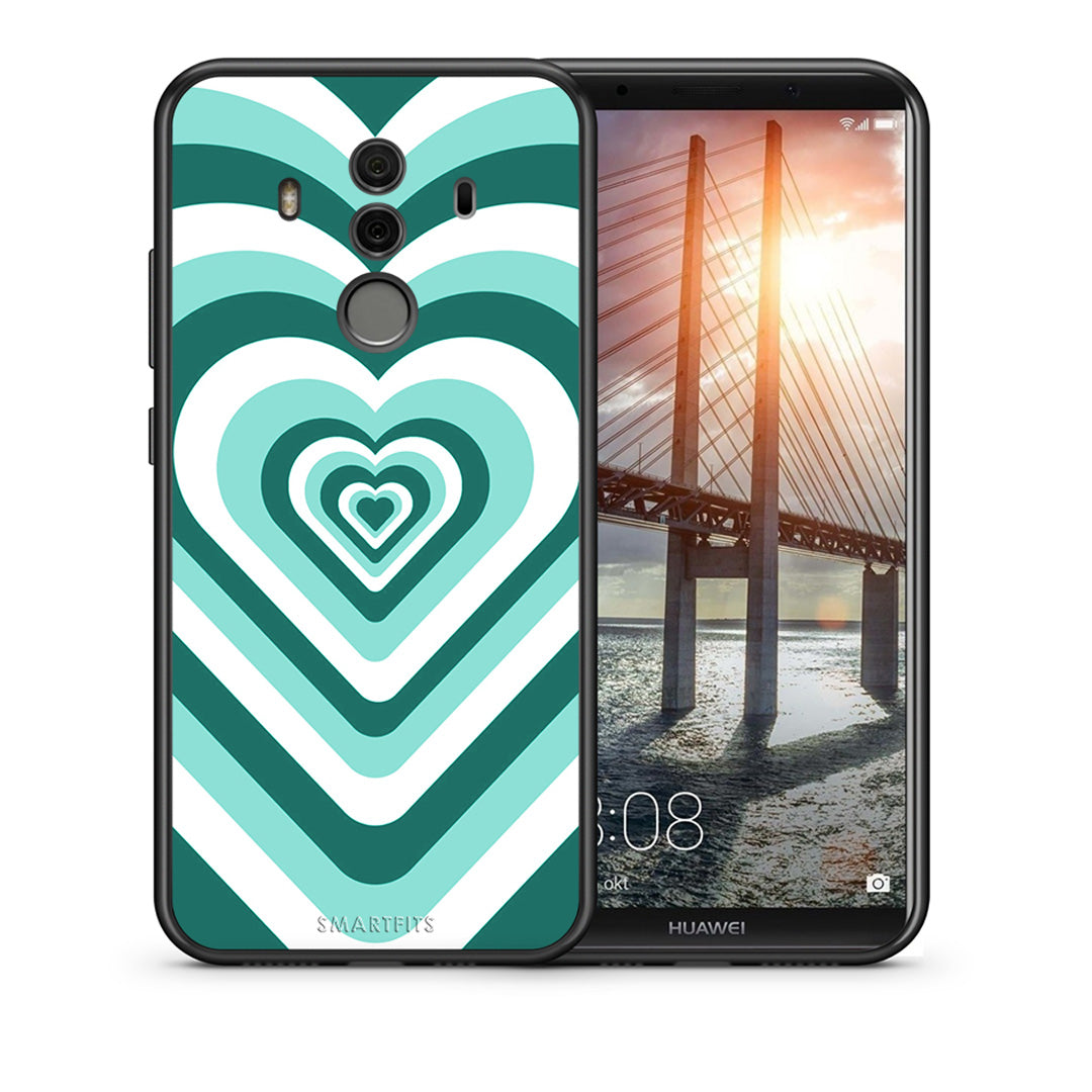 Θήκη Huawei Mate 10 Pro Green Hearts από τη Smartfits με σχέδιο στο πίσω μέρος και μαύρο περίβλημα | Huawei Mate 10 Pro Green Hearts case with colorful back and black bezels