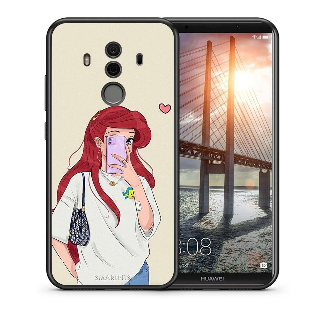 Θήκη Huawei Mate 10 Pro Walking Mermaid από τη Smartfits με σχέδιο στο πίσω μέρος και μαύρο περίβλημα | Huawei Mate 10 Pro Walking Mermaid case with colorful back and black bezels