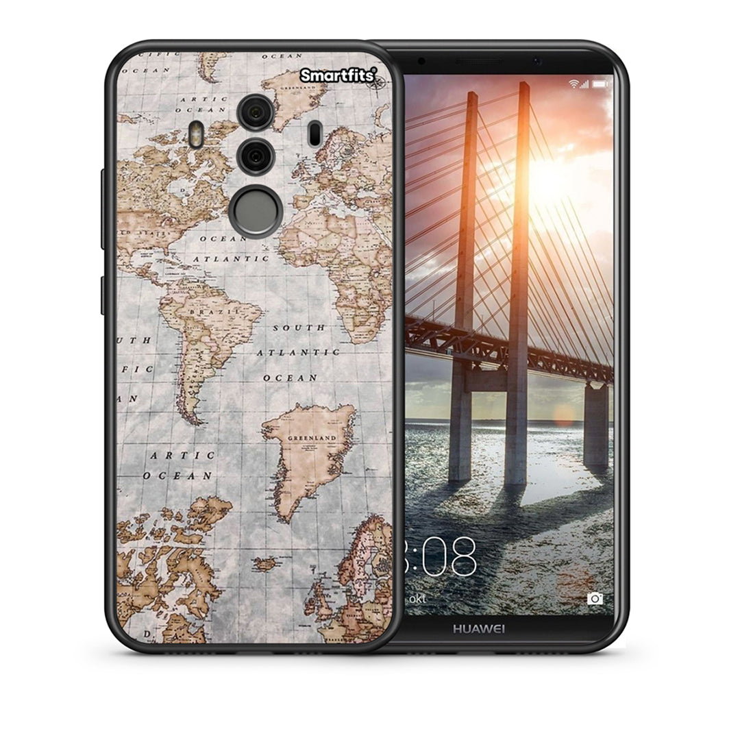 Θήκη Huawei Mate 10 Pro World Map από τη Smartfits με σχέδιο στο πίσω μέρος και μαύρο περίβλημα | Huawei Mate 10 Pro World Map case with colorful back and black bezels