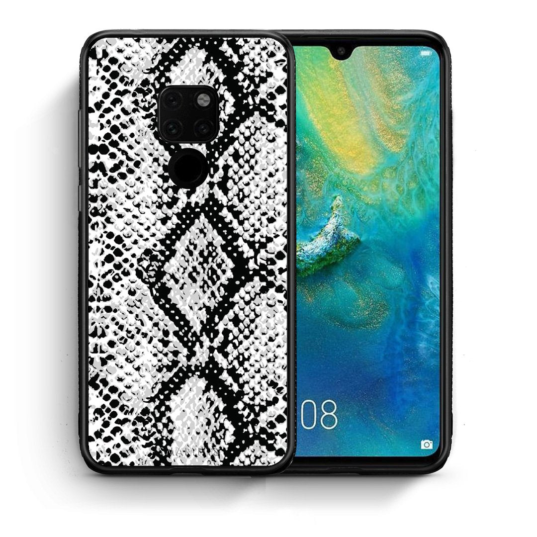 Θήκη Huawei Mate 20 White Snake Animal από τη Smartfits με σχέδιο στο πίσω μέρος και μαύρο περίβλημα | Huawei Mate 20 White Snake Animal case with colorful back and black bezels