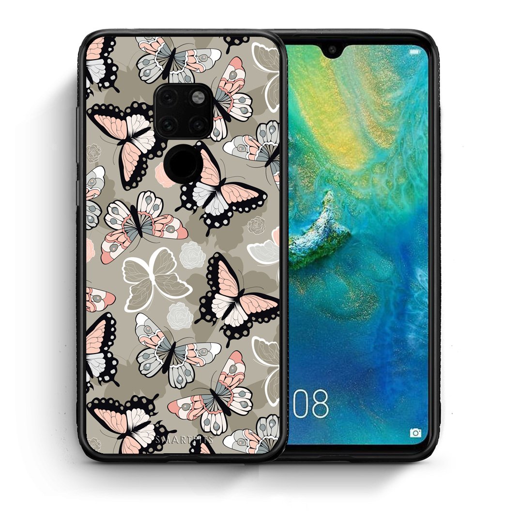 Θήκη Huawei Mate 20 Butterflies Boho από τη Smartfits με σχέδιο στο πίσω μέρος και μαύρο περίβλημα | Huawei Mate 20 Butterflies Boho case with colorful back and black bezels