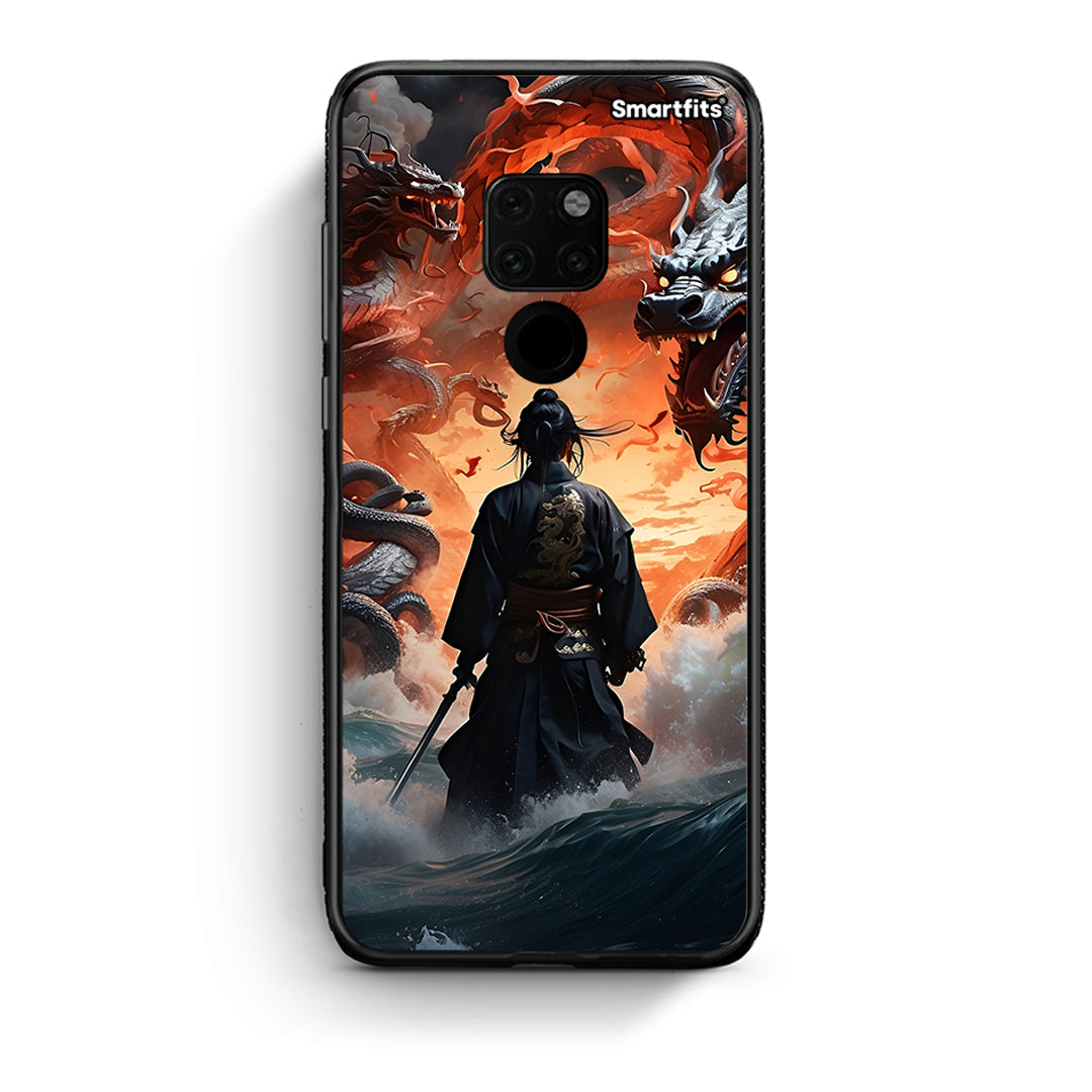 Huawei Mate 20 Dragons Fight θήκη από τη Smartfits με σχέδιο στο πίσω μέρος και μαύρο περίβλημα | Smartphone case with colorful back and black bezels by Smartfits