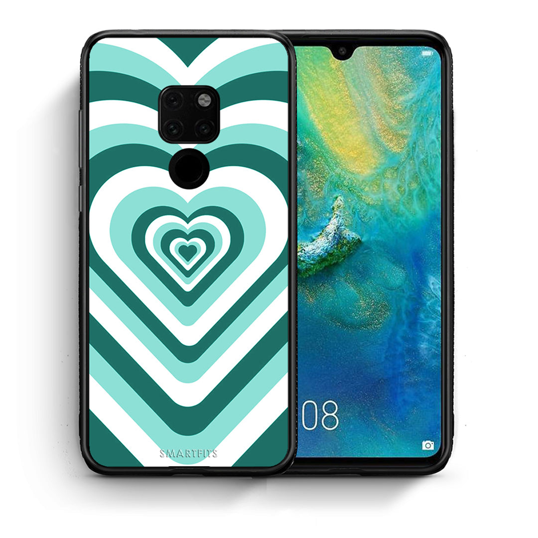 Θήκη Huawei Mate 20 Green Hearts από τη Smartfits με σχέδιο στο πίσω μέρος και μαύρο περίβλημα | Huawei Mate 20 Green Hearts case with colorful back and black bezels
