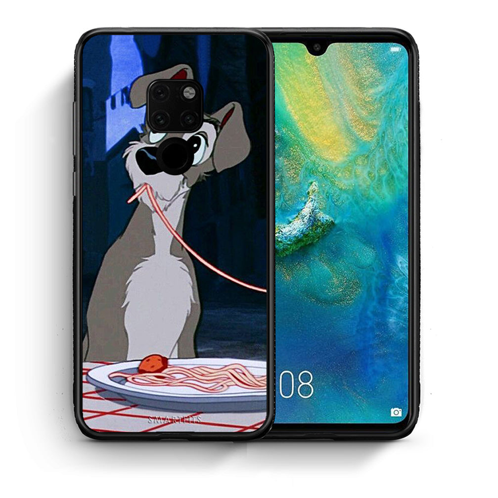 Θήκη Αγίου Βαλεντίνου Huawei Mate 20 Lady And Tramp 1 από τη Smartfits με σχέδιο στο πίσω μέρος και μαύρο περίβλημα | Huawei Mate 20 Lady And Tramp 1 case with colorful back and black bezels