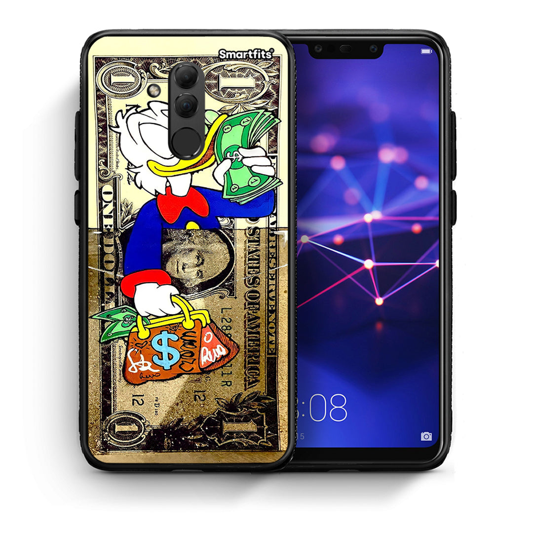 Θήκη Huawei Mate 20 Lite Duck Money από τη Smartfits με σχέδιο στο πίσω μέρος και μαύρο περίβλημα | Huawei Mate 20 Lite Duck Money case with colorful back and black bezels