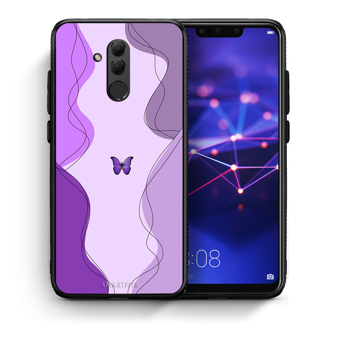 Θήκη Αγίου Βαλεντίνου Huawei Mate 20 Lite Purple Mariposa από τη Smartfits με σχέδιο στο πίσω μέρος και μαύρο περίβλημα | Huawei Mate 20 Lite Purple Mariposa case with colorful back and black bezels