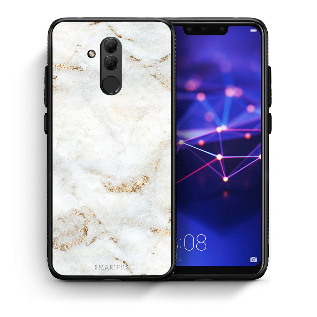 Θήκη Huawei Mate 20 Lite White Gold Marble από τη Smartfits με σχέδιο στο πίσω μέρος και μαύρο περίβλημα | Huawei Mate 20 Lite White Gold Marble case with colorful back and black bezels